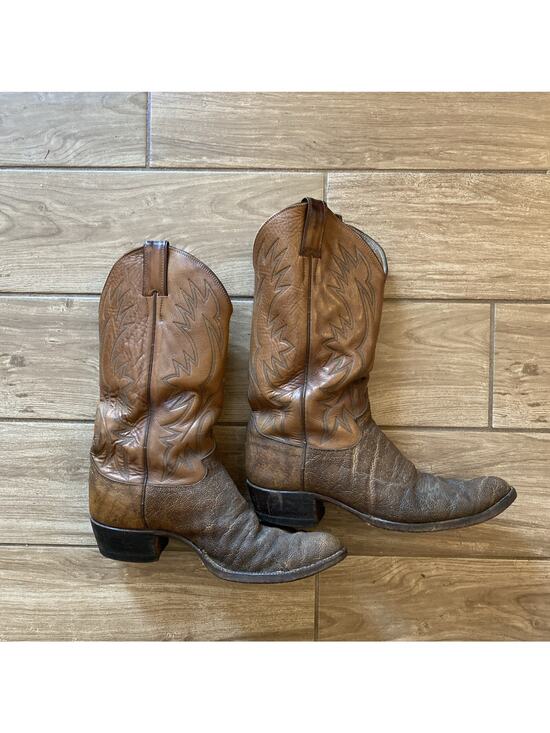 VTG Justin Cowboy Boots 9 D Brown Elephant Print USA Made Rockabilly Western